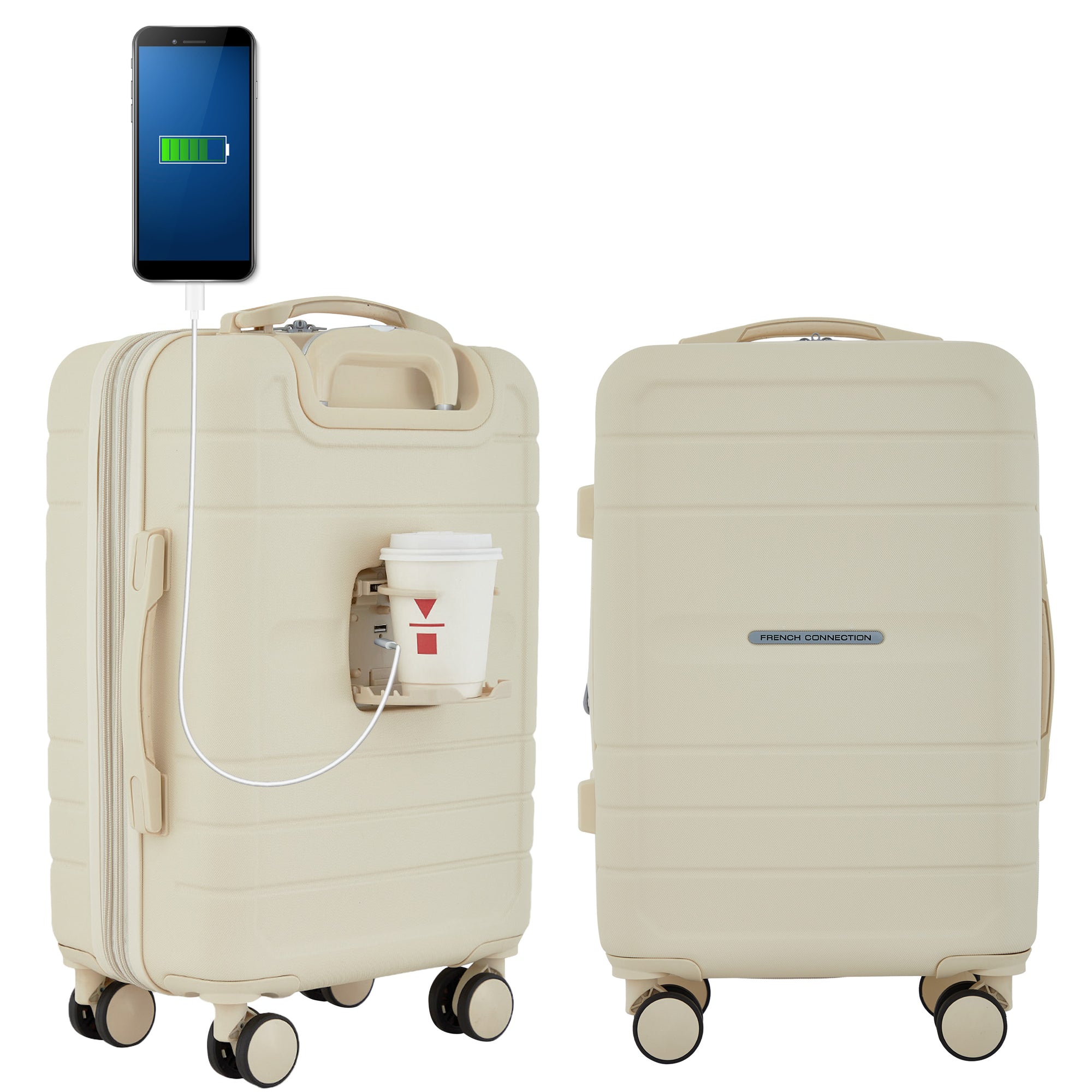 French Connection 22" St. Martin Carry-On Luggage with Cup Holder/USB Ports