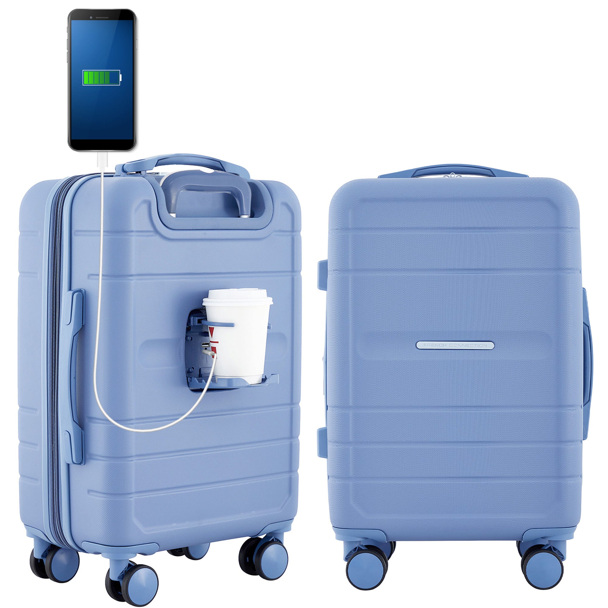 French Connection 22" St. Martin Carry-On Luggage with Cup Holder/USB Ports