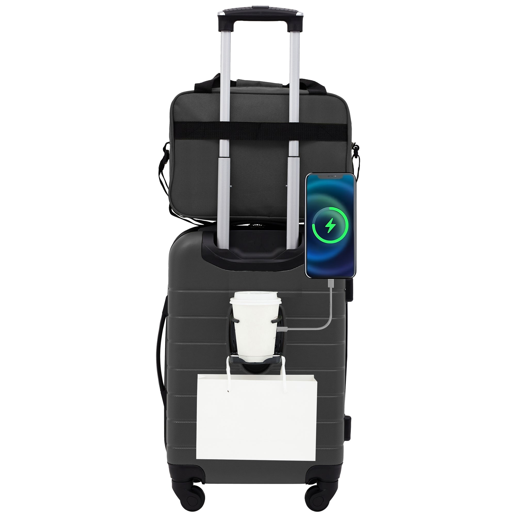 [Wrangler] Smart 2 Piece Carry-On Luggage Set with Cup Holder and USB Port